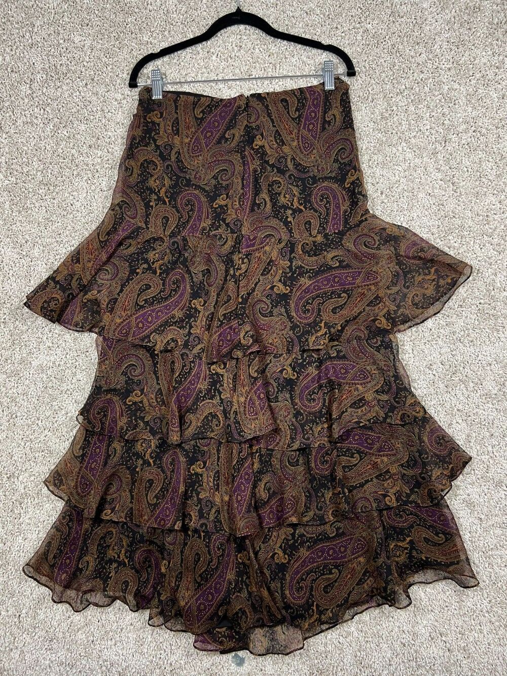 Vintage 1990s Lauren Ralph Lauren 100% Silk Tiered Maxi Skirt -Size 10 fits 6 - Picture 5 of 7